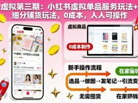 虚拟第三期：小红书虚拟单品服务玩法+细分铺货玩法，0成本，人人可操作