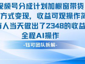 新玩法，视频号分成计划+橱窗带货，有人当天做出了2348的收益