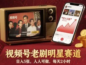 视频号老剧明星赛道，日入5张，人人可做，每天2小时
