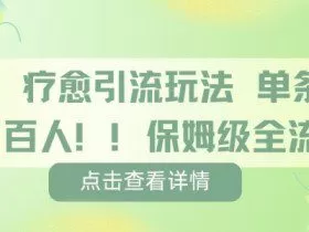 疗愈引流玩法，单条引流百人，保姆级全流程
