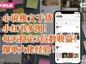 小说推文干货之小红书多图每天稳定3位数收益爆单大佬经验分享