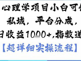 AI+心理学项目，小白可做，变现渠道多【带货，私域，平台分成，收徒】单日收益1k