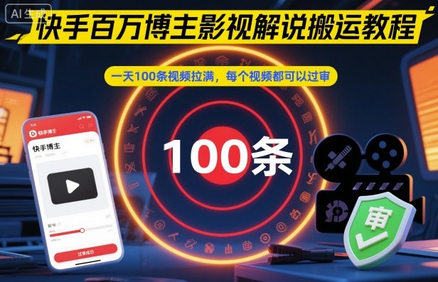 快手百万博主影视解说搬运教程,一天100条视频拉满,每个视频都可以过审