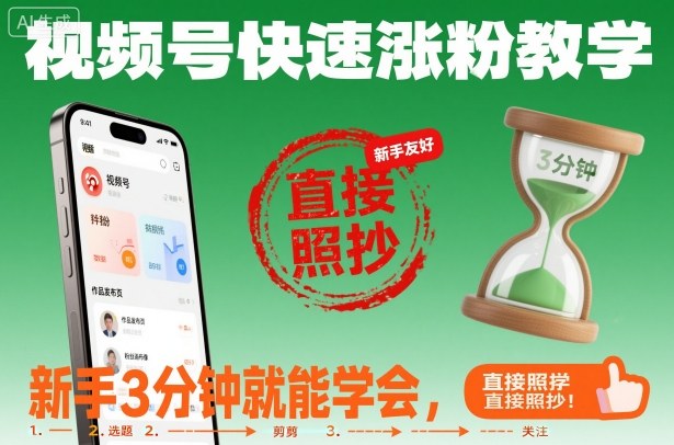视频号快速涨粉教学,新手3分钟就能学会,直接照抄!