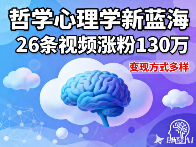 短视频新蓝海,哲学心理学赛道,26条视频涨粉130W,变现方式多样