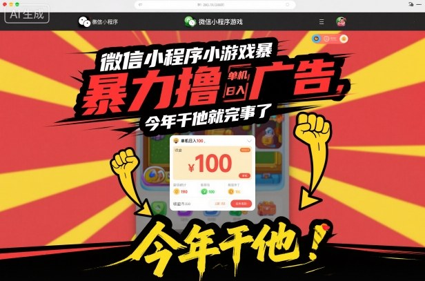 微信小程序小游戏暴力撸广告,单机日入100,今年干他就完事了