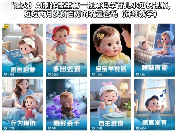 AI制作宝宝第一视角科学育儿小知识视频,短短两月获赞百万的流量密码(详细教学)