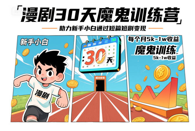 漫剧30天魔鬼训练营,助力新手小白通过短篇短剧变现