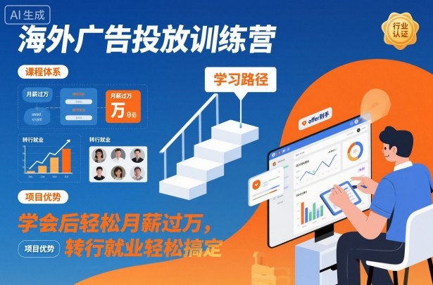 海外广告投放训练营,学会后轻松月薪过W,转行就业轻松搞定