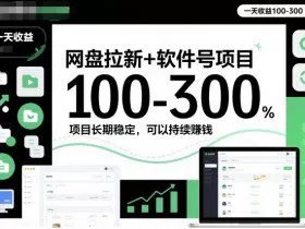 网盘拉新+软件号项目，一天收益100-300，项目长期稳定，可以持续賺钱