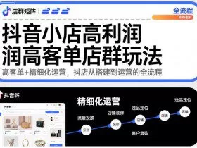 抖音小店高利润高客单店群玩法，高客单+精细化运营，抖店从搭建到运营的全流程