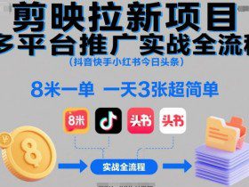 剪映拉新项目多平台推广实战全流程（抖音快手小红书今日头条），8米一单，一天3张超简单
