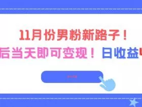 11月份男粉新路子，起号后当天即可变现，日收益4张