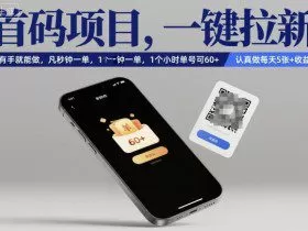 首码项目，一键拉新，有手就能做，几秒钟一单，1个小时单号可60+，认真做每天5张+收益【揭秘】