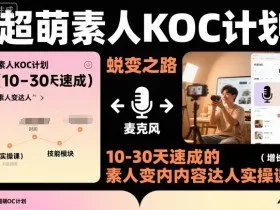 超萌素人KOC计划，10-30天速成的素人变内容达人实操课，适合想做短剧小说推文电商推广的素人入局