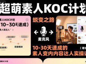 超萌素人KOC计划，10-30天速成的素人变内容达人实操课，适合想做短剧小说推文电商推广的素人入局