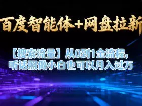 百度智能体+网盘拉新【搜索流量】从0到1全流程，听话照做小白也可以月入过1W