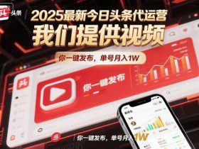 2025最新今日头条代运营,我们提供视频,你一键发布,单号月入1W【揭秘】
