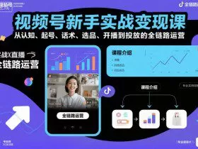 视频号新手实战变现课，从认知、起号、话术、选品、开播到投放的全链路运营