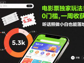 电影票独家玩法!0门槛,一周收获5.3k,听话照做小白也能落地【揭秘】