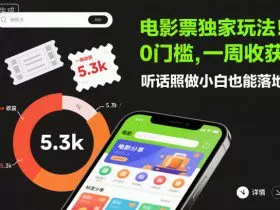 电影票独家玩法！0门槛，一周收获5.3k，听话照做小白也能落地【揭秘】