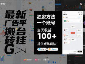 最新广告平台搬砖挂G，独家方法，一个账号，当天收益100+，提供矩阵玩法【揭秘】