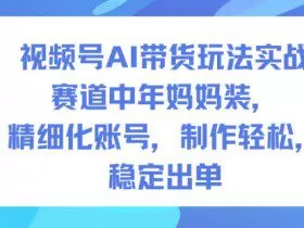 视频号AI带货玩法实战，赛道中年妈妈装，精细化账号，制作轻松，稳定出单