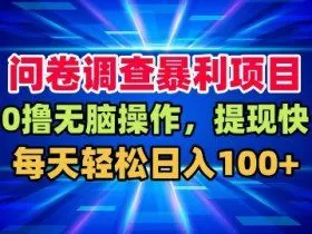 问卷调查暴利项目，0撸无脑操作，提现快，每天轻松日入100+【揭秘】