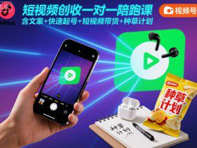 短视频创收一对一陪跑课，含文案+快速起号+短视频带货+种草计划
