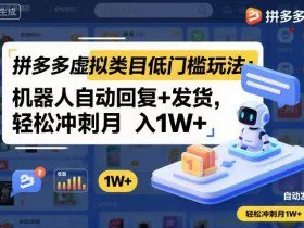 拼多多虚拟类目低门槛玩法：机器人自动回复+发货，轻松冲刺月入1W+
