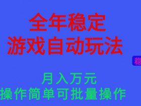 全年稳定的游戏自动玩法，稳定月入1W，操作简单可批量操作【揭秘】