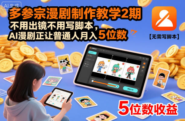 多参宗漫剧制作教学2期,不用出镜不用写脚本,AI漫剧正让普通人月入5位数