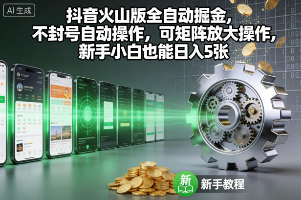 抖音火山版全自动掘金,不封号自动操作,可矩阵放大操作,新手小白也能日入5张【揭秘】