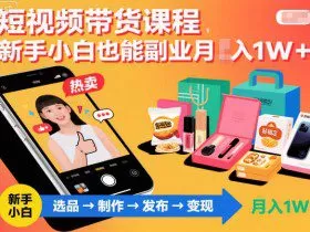 短视频带货课程，新手小白也能副业月入1W＋，轻松搞定