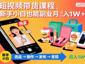 短视频带货课程，新手小白也能副业月入1W＋，轻松搞定