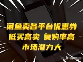 闲鱼卖各平台优惠券，低买高卖，复购率高，市场潜力大