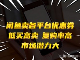 闲鱼卖各平台优惠券，低买高卖，复购率高，市场潜力大