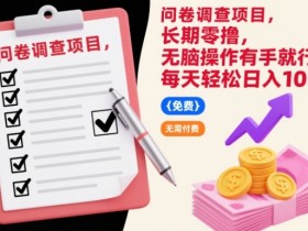 问卷调查项目，长期零撸，无脑操作有手就行，每天轻松日入100+【揭秘】