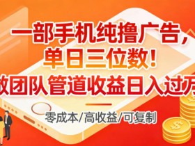 一部手机纯撸广告，单日三位数，做团队管道收益日入过1W