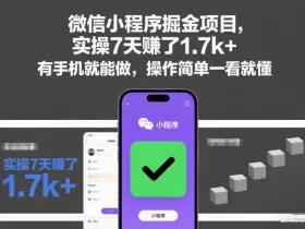 微信小程序掘金项目，实操7天賺了1.7k+，有手机就能做，操作简单一看就懂【揭秘】