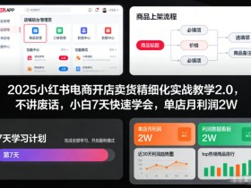 2025小红书电商开店卖货精细化实战教学2.0，不讲废话，小白7天快速学会，单店月利润2W