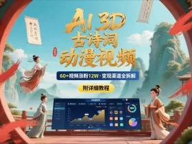 AI制作3D古诗词动漫视频，60多个视频涨粉12W，多个变现渠道拆解【附详细教程】