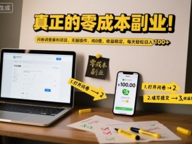 真正的零成本副业！问卷调查暴利项目，无脑操作，纯0撸，收益稳定，每天轻松日入100+【揭秘】
