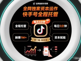 全网独家资本运作，全程托管快手号，每天5分钟最高躺賺1W+【揭秘】