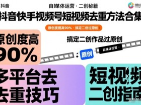 抖音快手视频号短视频去重方法合集，原创度提高90%，搞定二创作品过原创