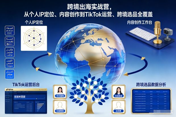 跨境出海实战营,从个人IP定位、内容创作到TikTok运营、跨境选品全覆盖