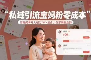 私域引流宝妈粉零成本流程简单月入超过1W+适合小白想做副业的