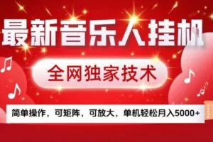 最新音乐人挂G，全网独家技术，简单操作，可矩阵，可放大，单机轻松月入5k+【揭秘】