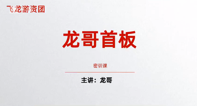 飞龙游资团 龙哥首板密训课 首板战法
