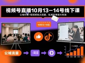 视频号直播10月13-14号线下课，公域付费+短视频抢占流量，私域升单做大利消